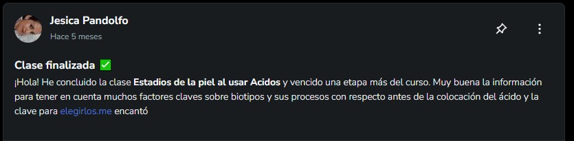 Testimonio de Jesica Pandolfo sobre la clase Estadios de la piel al usar ácidos